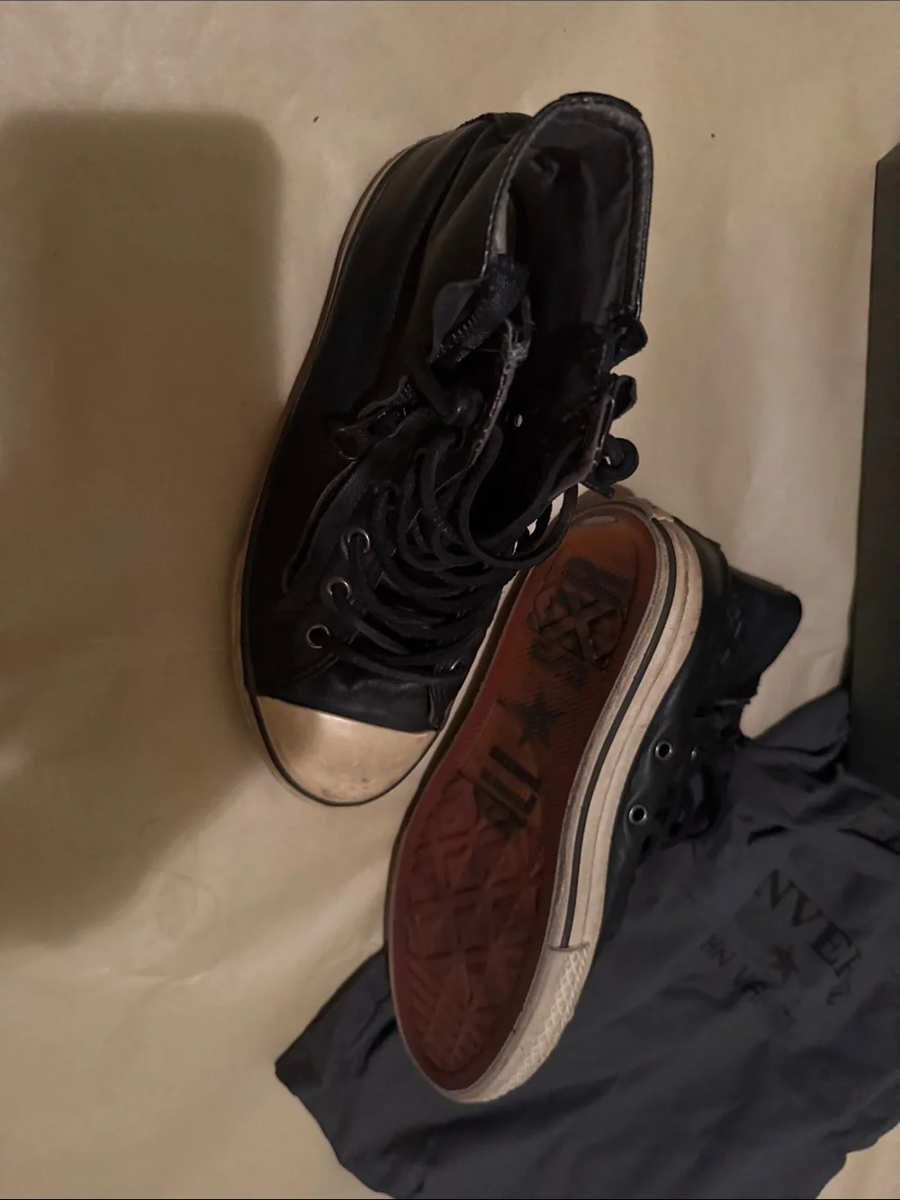 Converse Black High-Top Sneakers with Off-White Toe Caps